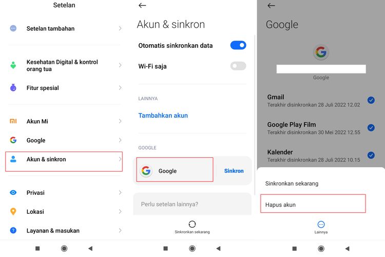 Ilustrasi cara menghapus akun Google di HP Xiaomi.