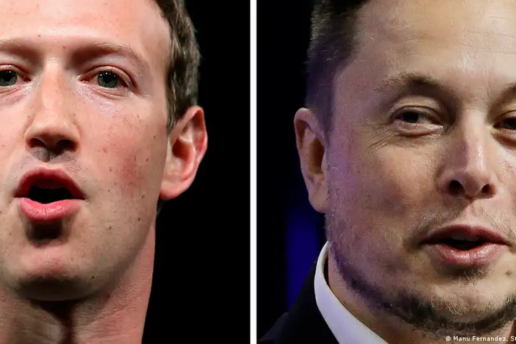 Mark Zuckerberg (kiri) dan Elon Musk (kanan). 
