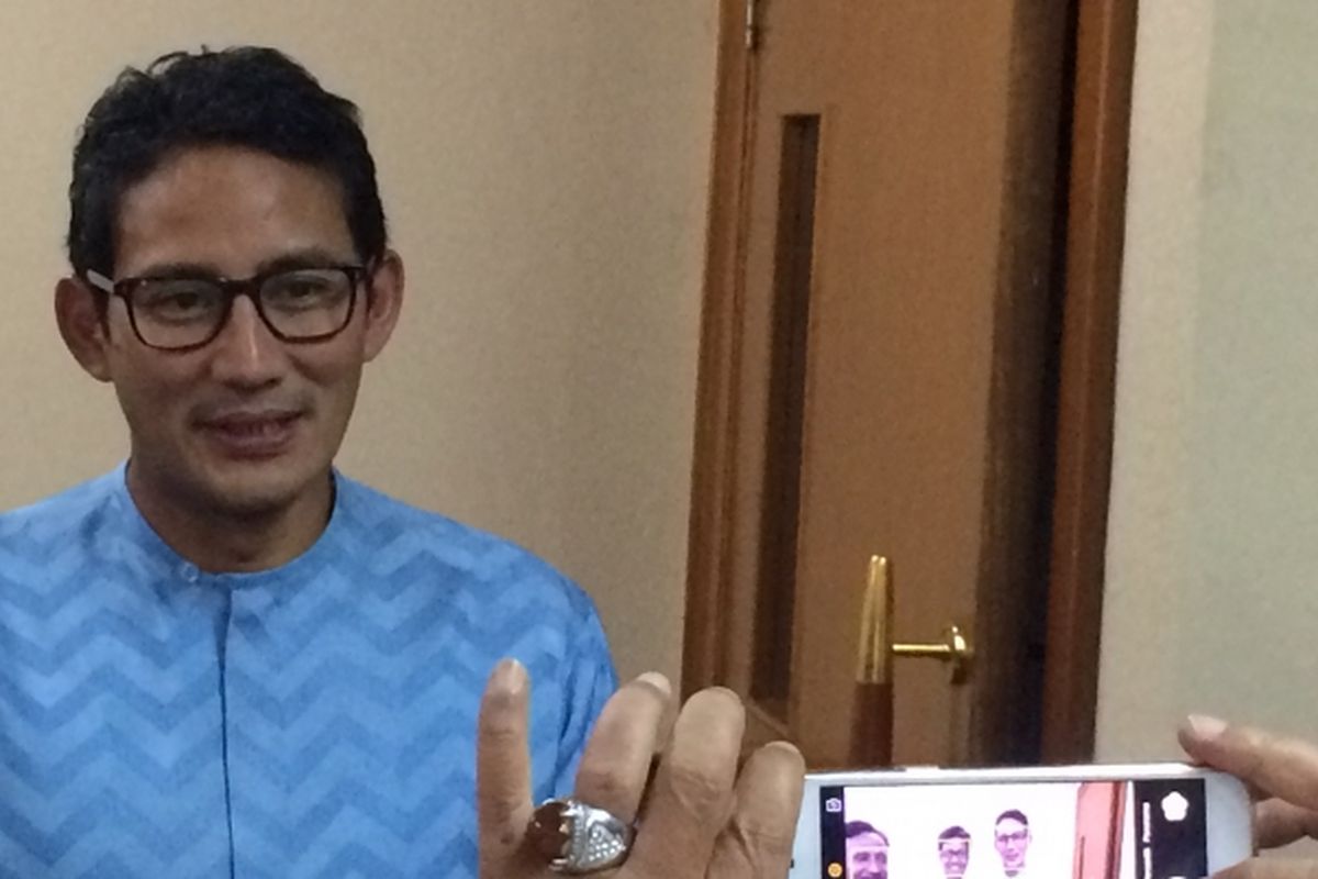 Calon wakil gubernur DKI Jakarta, Sandiaga Uno di Kadin DKI Jakarta, Rabu (8/3/2017).