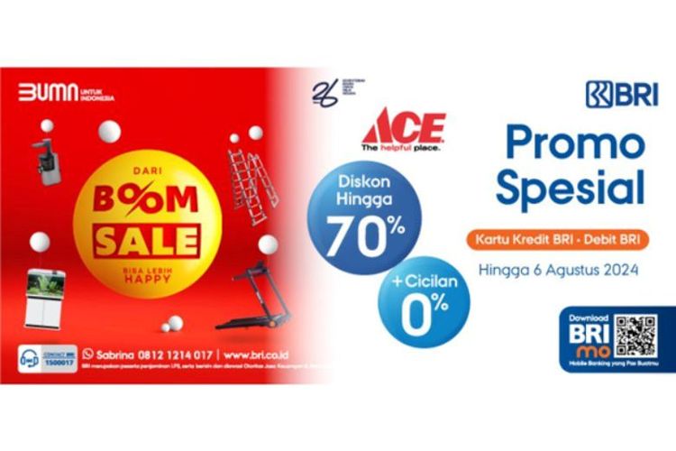 BRI berikan promo diskon hingga 70 persen baru pengguna yang melakukan transaksi di ACE Hardware menggunakan Kartu Kredit dan Debit BRI.