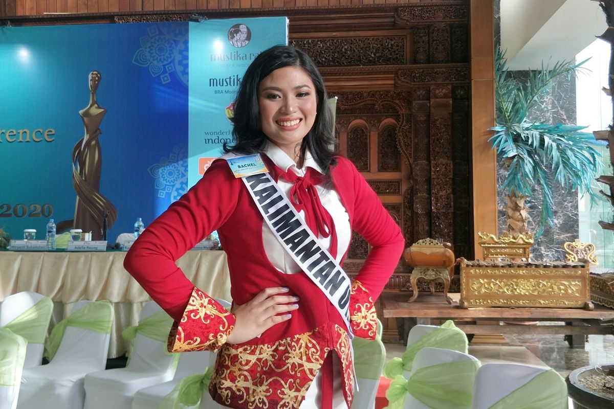 Rachel Eleeza Coloay finalis asal Kalimantan Utara dalam jumpa pers di Grand Sahid Hotel, Sudirman, Jakarta Selatan, Rabu (26/2/2020).