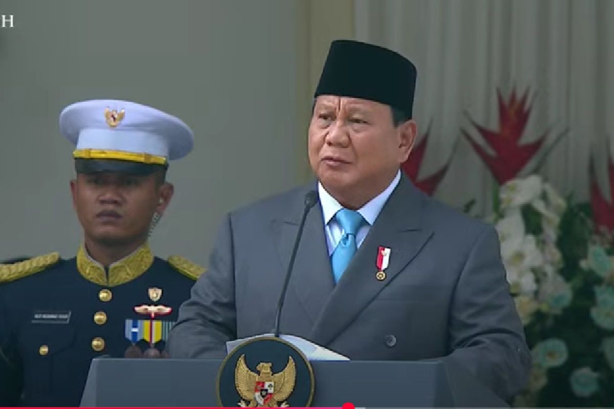Presiden Prabowo Subianto saat Peringatan Hari Lahir Pancasila di Gedung Pancasila, Senin (2/6/2025). 