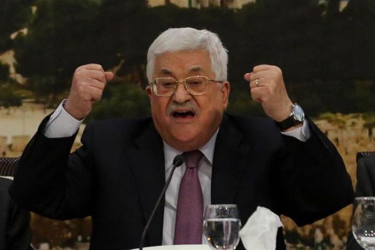 Presiden Palestina, Mahmoud Abbas, ketika berpidato di pembukaan rapat untuk membahas sikap Palestina terkait pengakuan Yerusalem sebagai ibu kota Israel Senin (15/1/2018).