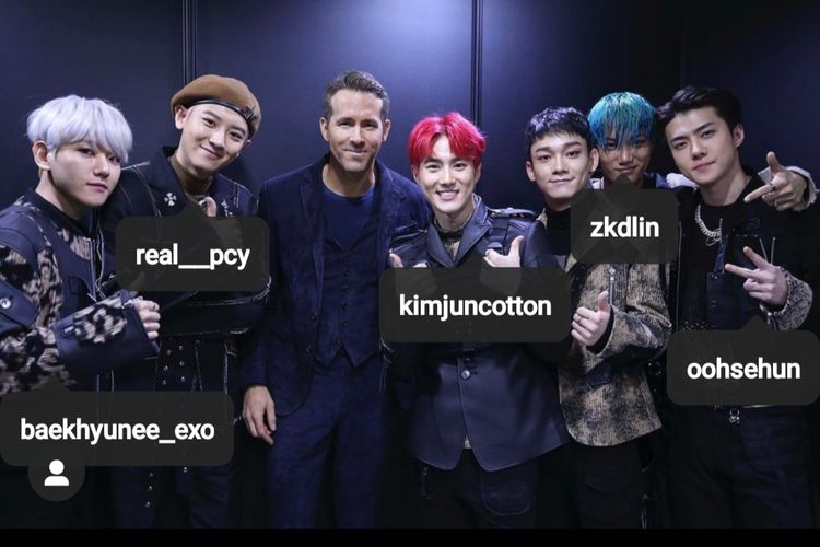 Ryan Reynolds sang pemeran Deadpool saat berjumpa dengan boyband EXO.