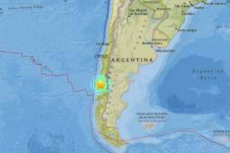 Pusat gempa di Chile, Minggu (25/12/2016).