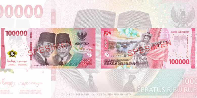 Gambar uang kertas baru emisi 2022 Rp 100.000.