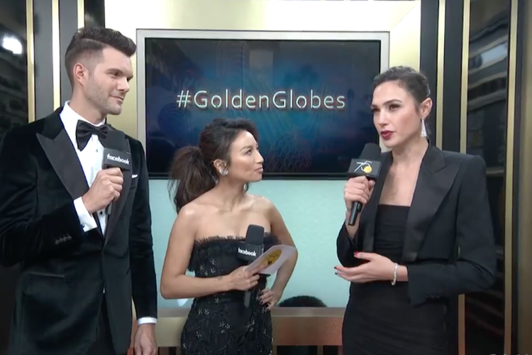 Gal Gadot mengenakan gaun hitam saat menghadiri penghargaan Golden Globes ke-75