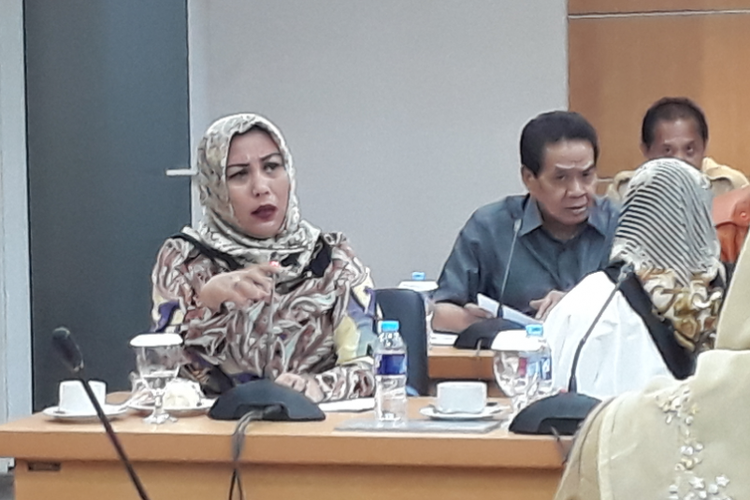 Anggota Komisi B DPRD DKI Jakarta Nur Afni Sajim saat rapat Komisi B bersama Dinas UMKM DKI Jakarta di Gedung DPRD DKI Jakarta, Selasa (9/1/2018).