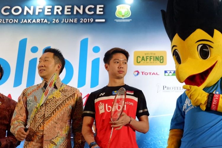 Pebulu tangkis ganda putra Indonesia, Kevin Sanjaya Sukamuljo (kanan).