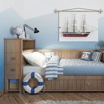 ilustrasi kamar tidur dengan gaya nautical