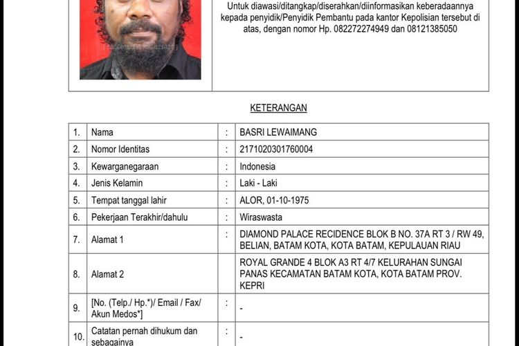 Basri Lemaiwang, DPO yang Dicari Bareskrim Disebut Distribusikan 40 Ribu Narkotika Tiap Bulan ke THM di Batam