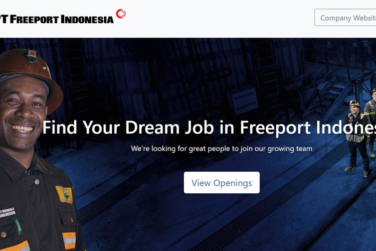 Laman lowongan kerja PT Freeport Indonesia.