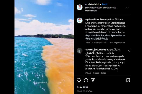 Lihat Fenomena Air Laut Berbeda Warna di Pantai Baron, Bisa dari Bukit