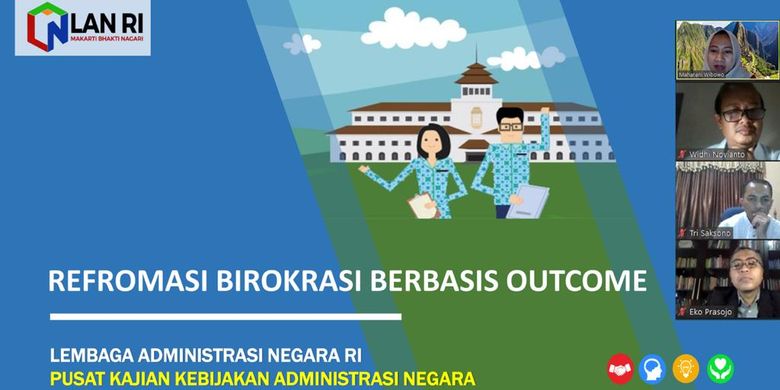 Focus Group Discussion (FGD) tentang Kajian Isu Aktual bertajuk Reformasi Birokrasi Berbasis Outcome melalui fasilitas video conference bersama Maharani Putri Samsu Wibowo, Eko Prasodjo, Widhi Novianto, Senin (18/05/2020).