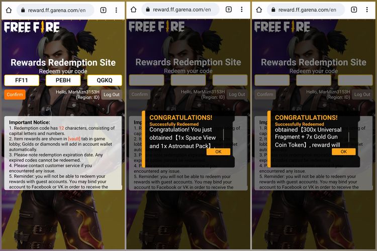 Kode redeem FF 12 Maret 2021.