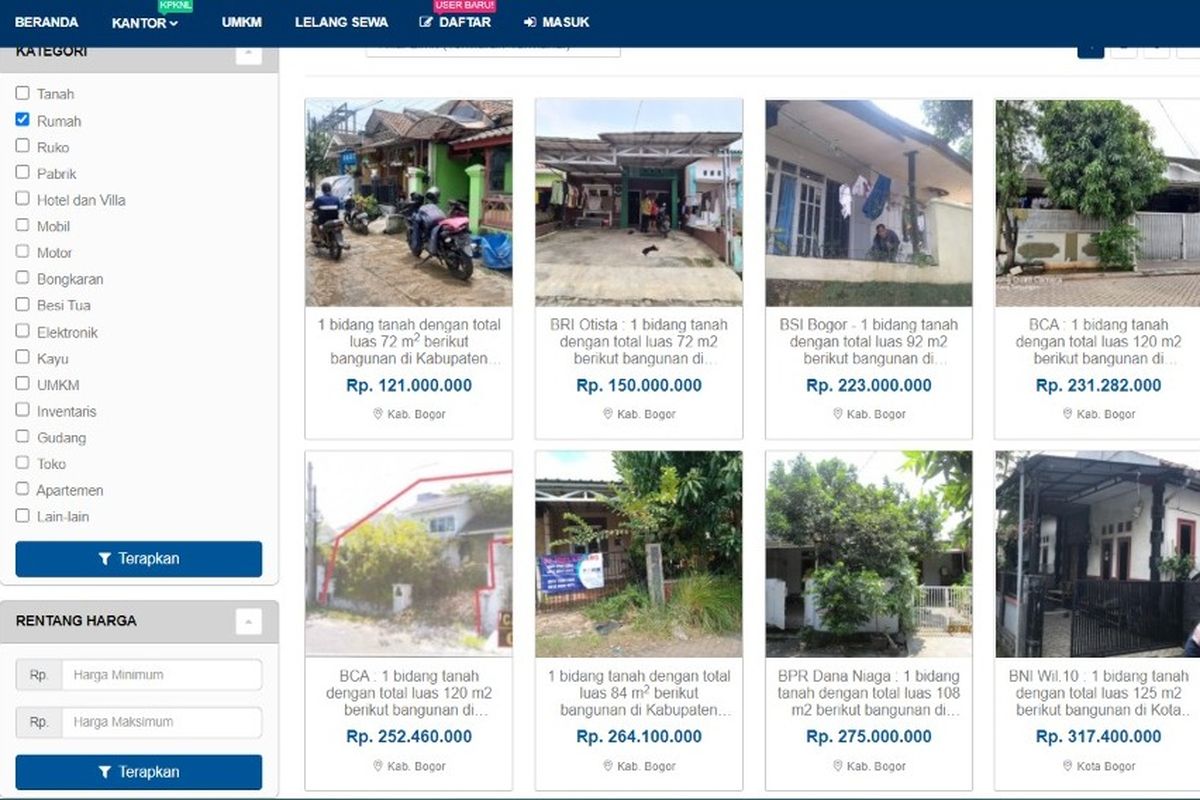 DJKN melalui lelang.go.id memfasilitasi lelang rumah yang berlokasi di Bogor, Jawa Barat dengan nilai limit mulai Rp 100 jutaan.