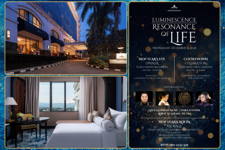 The Papandayan Bandung menghadirkan perayaan Tahun Baru 2026 bertajuk Luminescence: Resonance of Life dengan tiga pilihan paket berbeda yang dapat disesuaikan dengan gaya perayaan tamu. Mulai dari pengalaman menginap nyaman, makan malam elegan di Suagi Grand Ballroom, hingga pesta hitung mundur meriah di area outdoor siap menyemarakkan momen pergantian tahun.