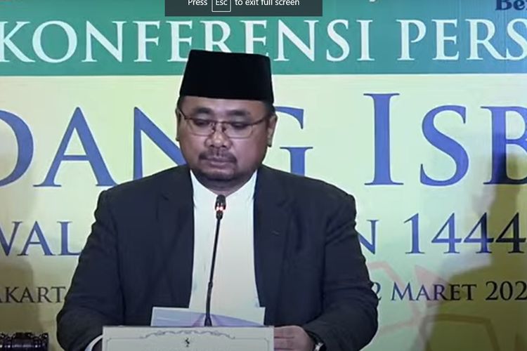 Menteri Agama Yaqut Cholil Qoumas saat mengumumkan 1 Ramadhan jatuh pada Kamis (23/3/2023).