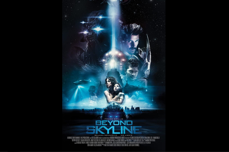 Frank Grillo, Bojana Novakovic, Iko Uwais, dan Alaina Jayaraj dalam film fiksi ilmiah Beyond Skyline (2017).