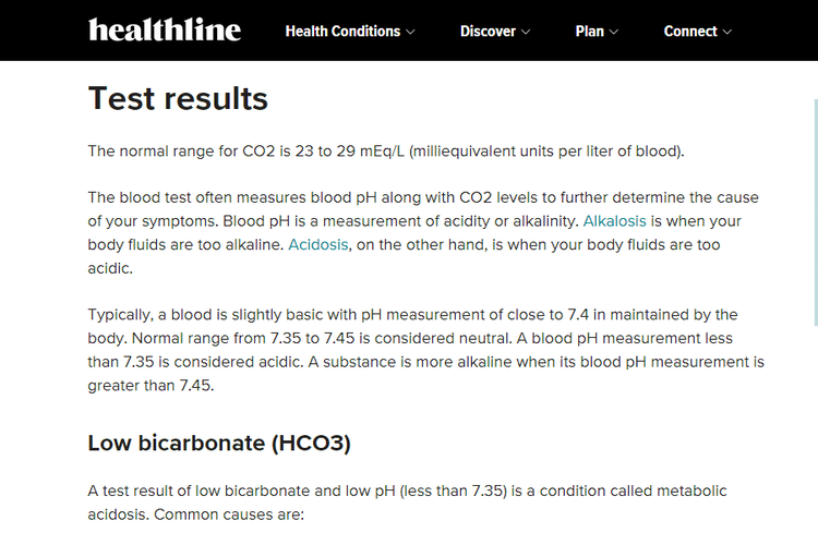 Tangkapan layar artikel Healthline soal kandungan karbon dioksida dalam darah, pada 27 September 2018.
