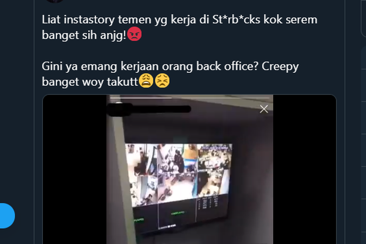 Tangkapan layar unggahan petugas Starbucks yang menonton dada pelanggannya melalui ruangan cctv.