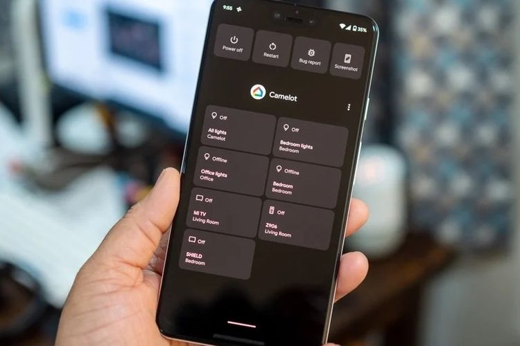 Pengontrol smart home di tombol daya Android 11
