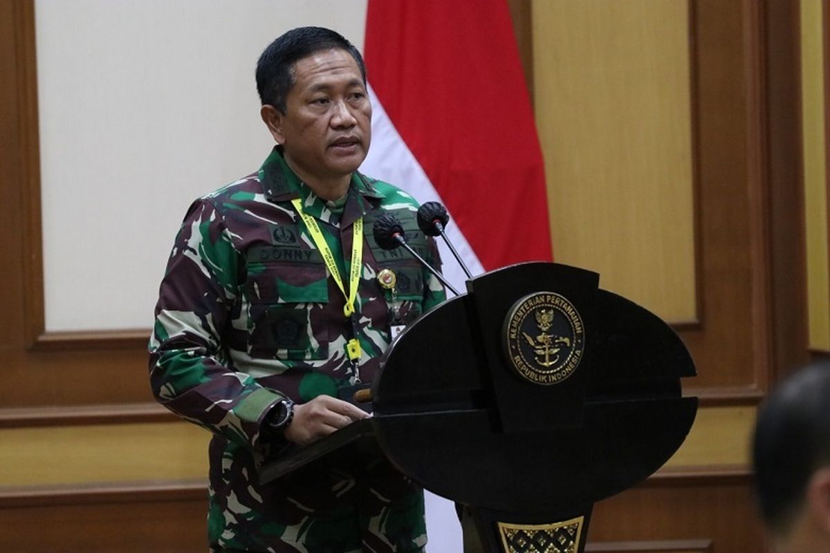 Sekjen Kemhan RI Marsdya TNI Donny Ermawan Taufanto saat membuka Rapim UO Kemhan 2021 di Ruang Rapat Urip Sumoharjo Kemhan, Jakarta, Rabu (27/1/2021).