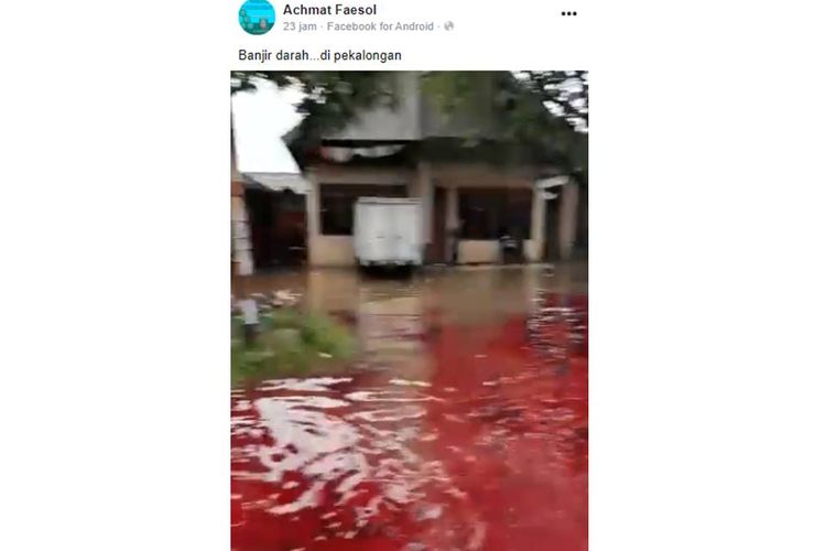 Tangkapan layar video disertai dengan narasi yang menyebut terjadi banjir darah di Pekalongan, Jawa Tengah.