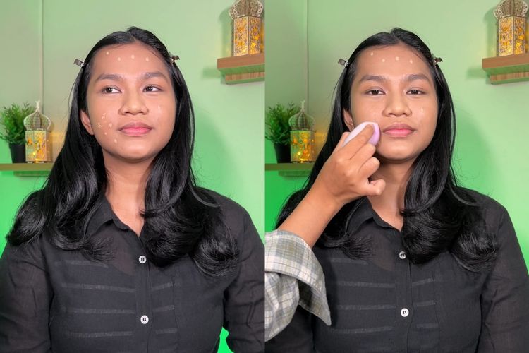 Model yang sedang di makeup pada tahapan makeup simple untuk bukber, Jkarta Barat, Kamis (7/3/2024)