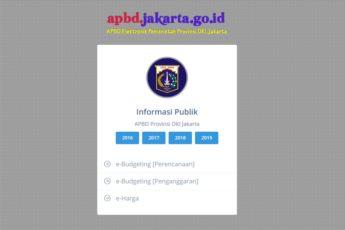 Laman dalam situs apbd.jakarta.go.id yang berisi anggaran belanja daerah dari tahun ke tahun.