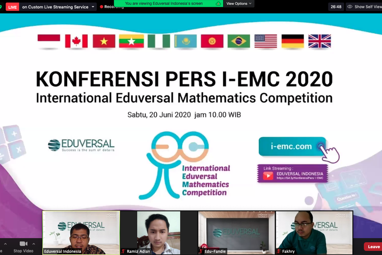 Eduversal Indonesia menggelar International Eduversal Mathematics Competition (I-EMC) 2020 yang akan diadakan pada 11 Juli 2020 dan melibatkan komite internasional dari Indonesia, Kanada, Amerika Serikat, Rusia, Khazaktan, Vietnam, Myanmar, Jerman hingga Brazil.