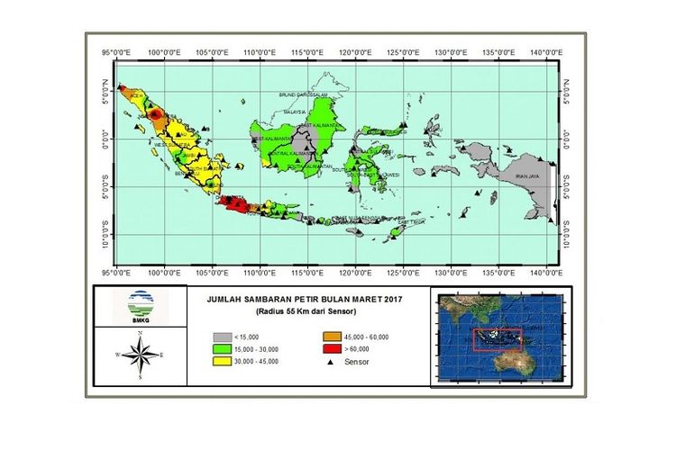 Peta Sebaran Petir Indonesia Maret 2017