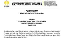 Lowongan Kerja Dosen Tetap Non-ASN Unnes 2023, Ini Persyaratannya