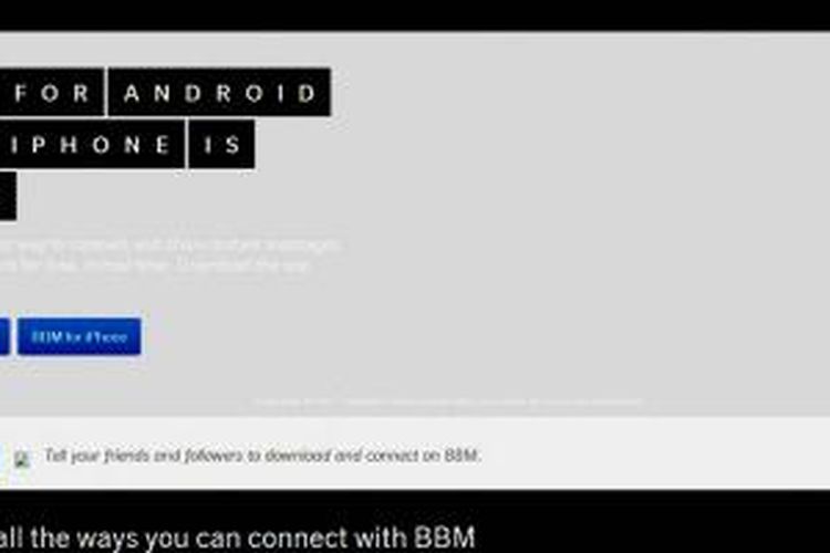 Tampilan landing page BlackBerry Messenger Android dan iPhone.