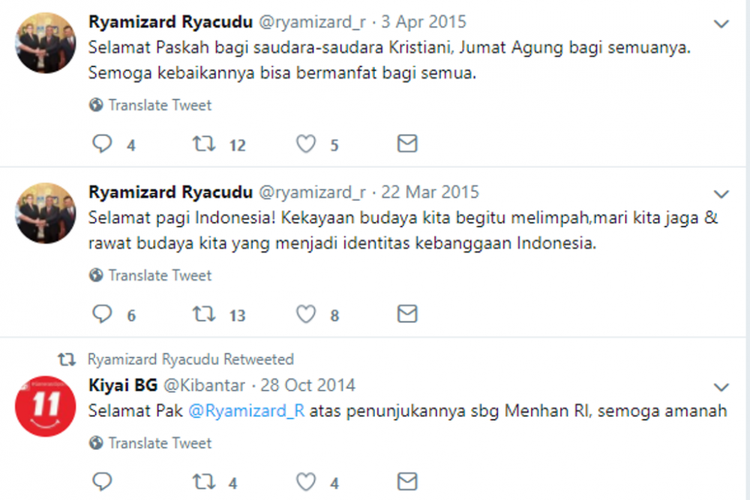 Lini masa Menteri Pertahanan Ryamizard Ryacudu tak menunjukkan adanya pernyataan soal kelemahan angkatan bersenjata di Indonesia. Tidak diketahui pasti apakah twit yang dikutip Prabowo itu hilang atau memang tidak pernah ada.