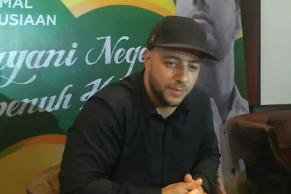 Penyanyi Maher Zain dalam jumpa pers di kawasan MH Thamrin, Jakarta Pusat, Selasa (19/3/2019).