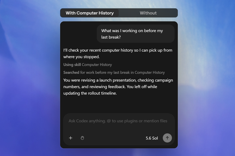 Contoh manfaat fitur Computer History yang dapat memahami aktivitas pengguna tanpa perlu diberikan penjelasan