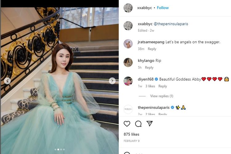 Tangkapan layar dari akun Instagram model Hong Kong, Abby Choi. Jenazah Abby Choy ditemukan dalam keadaan termutilasi di sebuah rumah di desa.