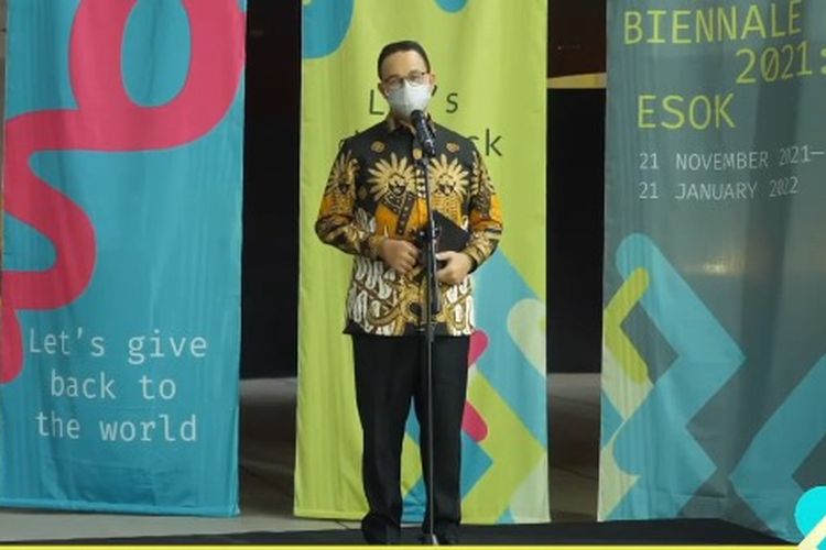 Gubernur DKI Jakarta Anies Baswedan dalam pembukaan acara Jakarta Biennale 2021, Sabtu (20/11/2021)