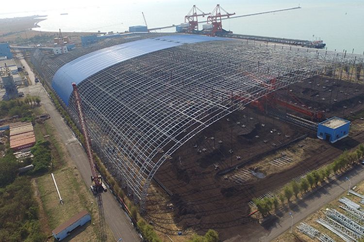 Progres Konstruksi Pembangunan Coal Shelter PLTU Indramayu sebesar 69,57 % (Data per-September 2019)