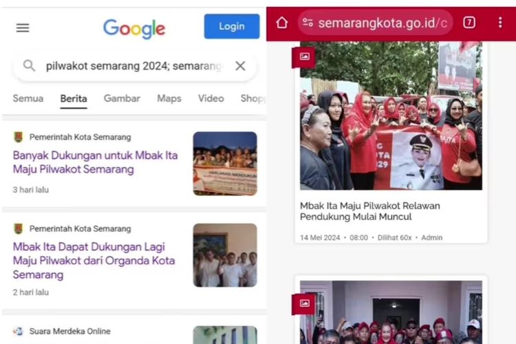 PILKADA SEMARANG: Website resmi Pemerintah Kota Semarang, semarangkota.go.id yang mengunggah Wali Kota Semarang, Hevearita G Rahayu atau Mbak Ita maju Pilkada Semarang ramai  di media sosial. 