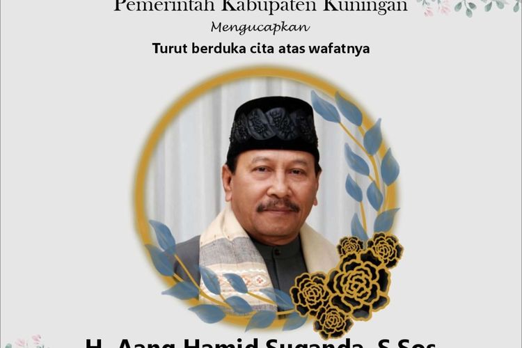 Foto ungkapan duka Pemerintah Kabupaten Kuningan terhadap Mantan Bupati Kuningan, Aang Hamid Suganda, di laman resmi Kuningankab.go.id.