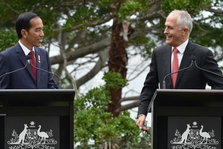 Presiden Joko Widodo dan PM Malcolm Turnbull dalam jumpa pers bersama di Sydney, Australia.