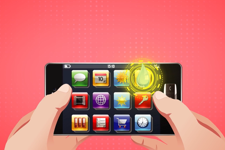 Ilustrasi layar yang terkena air ketika sedang digunakan.