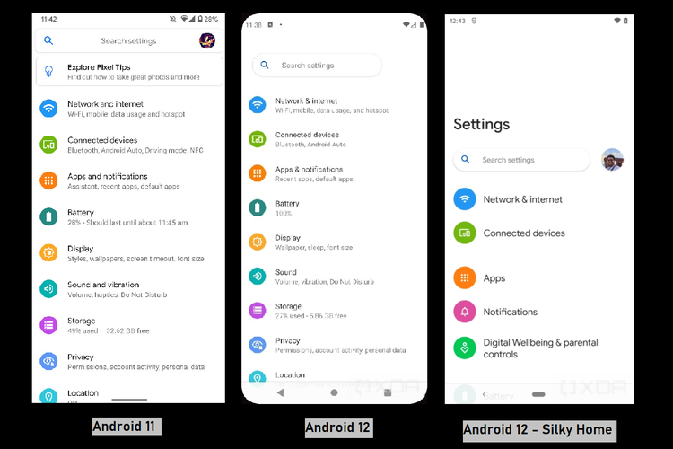 Android 12 memiliki fitur Silky Home untuk memudahkan pengoperasian ponsel dengan satu tangan.