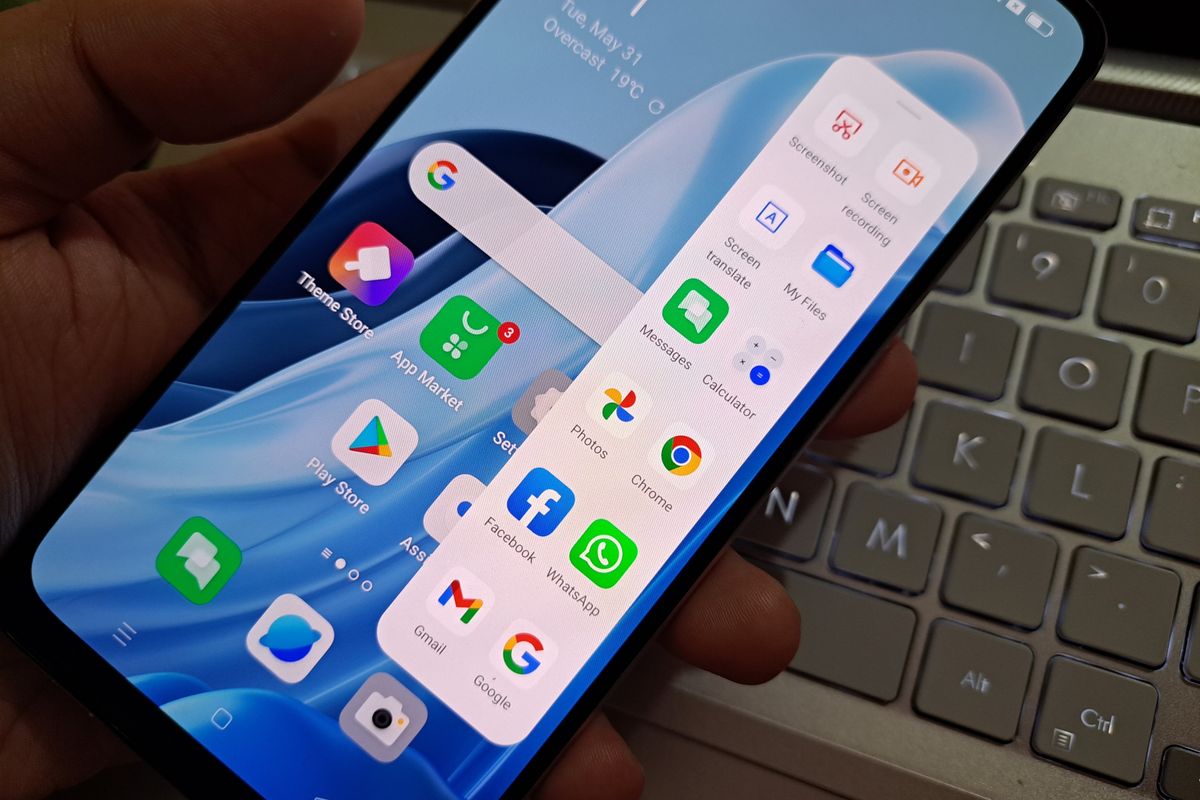 Ilustrasi tampilan Smart Sidebar di ponsel Oppo.