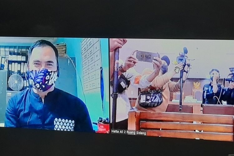 Saipul Jamil saat mengikuti sidang PK beragendakan pembuktian melalui video conference dari Lembaga Pemasyarakatan (LP) Cipinang, Jumat (19/3/2021).