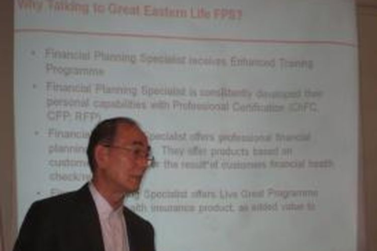 Konsultan Great Eastern Holdings Albert Koh. Financial Planning Specialist (FPS) Great Eastern Life Indonesia memberi nilai tambah untuk memperbesar daya serap bisnis asuransi di Indonesia. 