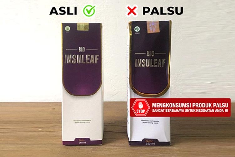 Di atas adalah salah satu contoh perbandingan produk Bio Insuleaf palsu dan asli. 