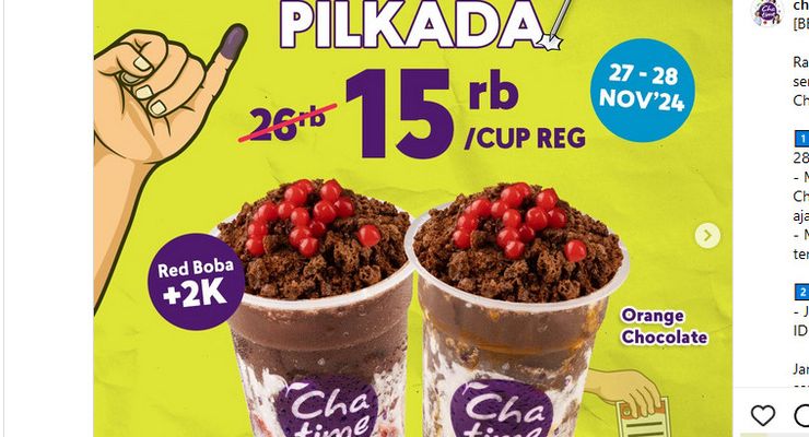 Promo Makanan dan Minuman pada Pilkada 2024, Ada Chatime, HokBen, dan Marugame Udon